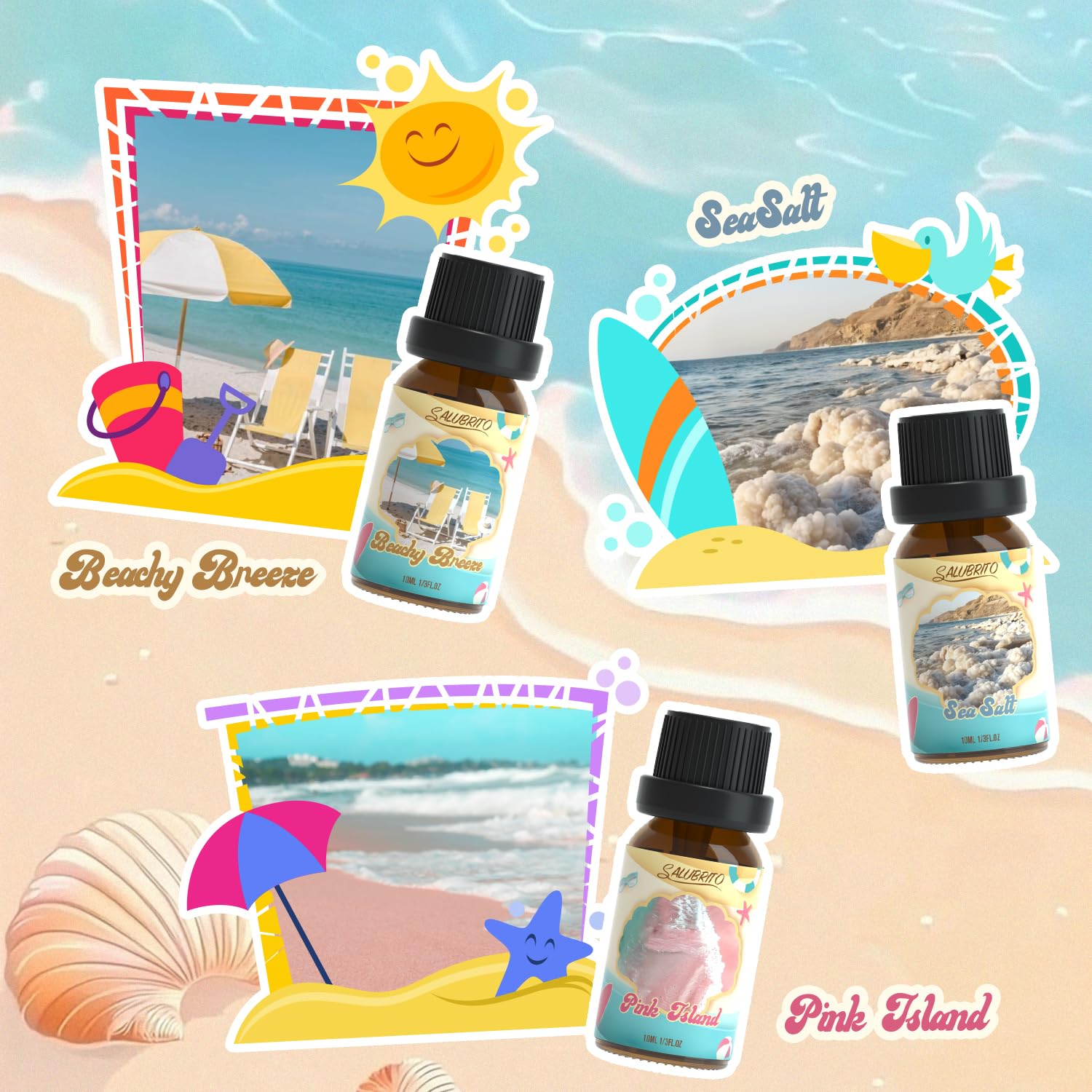 SALUBRITO Clean Essential Oils Set, Fresh Cotton, Clean Home, Fresh Linen, Soft Powder, Blossom Soap, Mint Scented Oils for for Diffuser, Candle, Soap Making