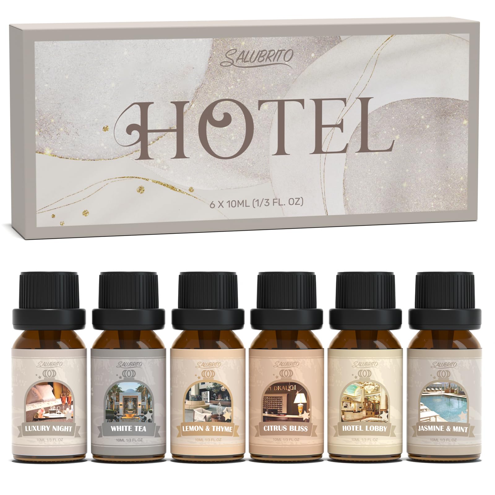 SALUBRITO Clean Essential Oils Set, Fresh Cotton, Clean Home, Fresh Linen, Soft Powder, Blossom Soap, Mint Scented Oils for for Diffuser, Candle, Soap Making
