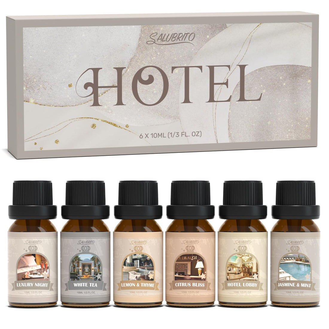 SALUBRITO Clean Essential Oils Set, Fresh Cotton, Clean Home, Fresh Linen, Soft Powder, Blossom Soap, Mint Scented Oils for for Diffuser, Candle, Soap Making