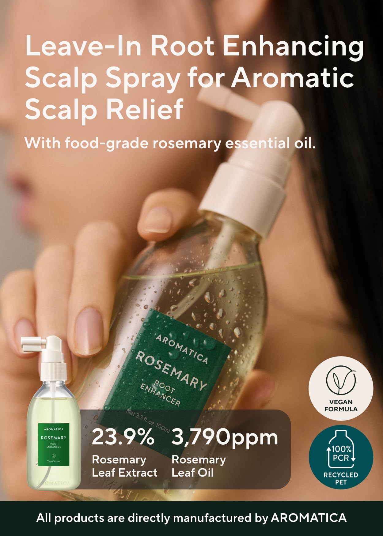 AROMATICA Root Enhancer Rosemary water spray for hair growth – Flaky & Itchy & Dry Scalp Treatment – Hair Oil for Scalp Exfoliator & Detox – Free from Sulfate, Silicone, and Paraben (100ml)