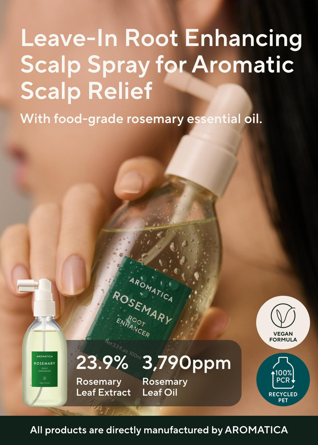 AROMATICA Root Enhancer Rosemary water spray for hair growth – Flaky & Itchy & Dry Scalp Treatment – Hair Oil for Scalp Exfoliator & Detox – Free from Sulfate, Silicone, and Paraben (100ml)