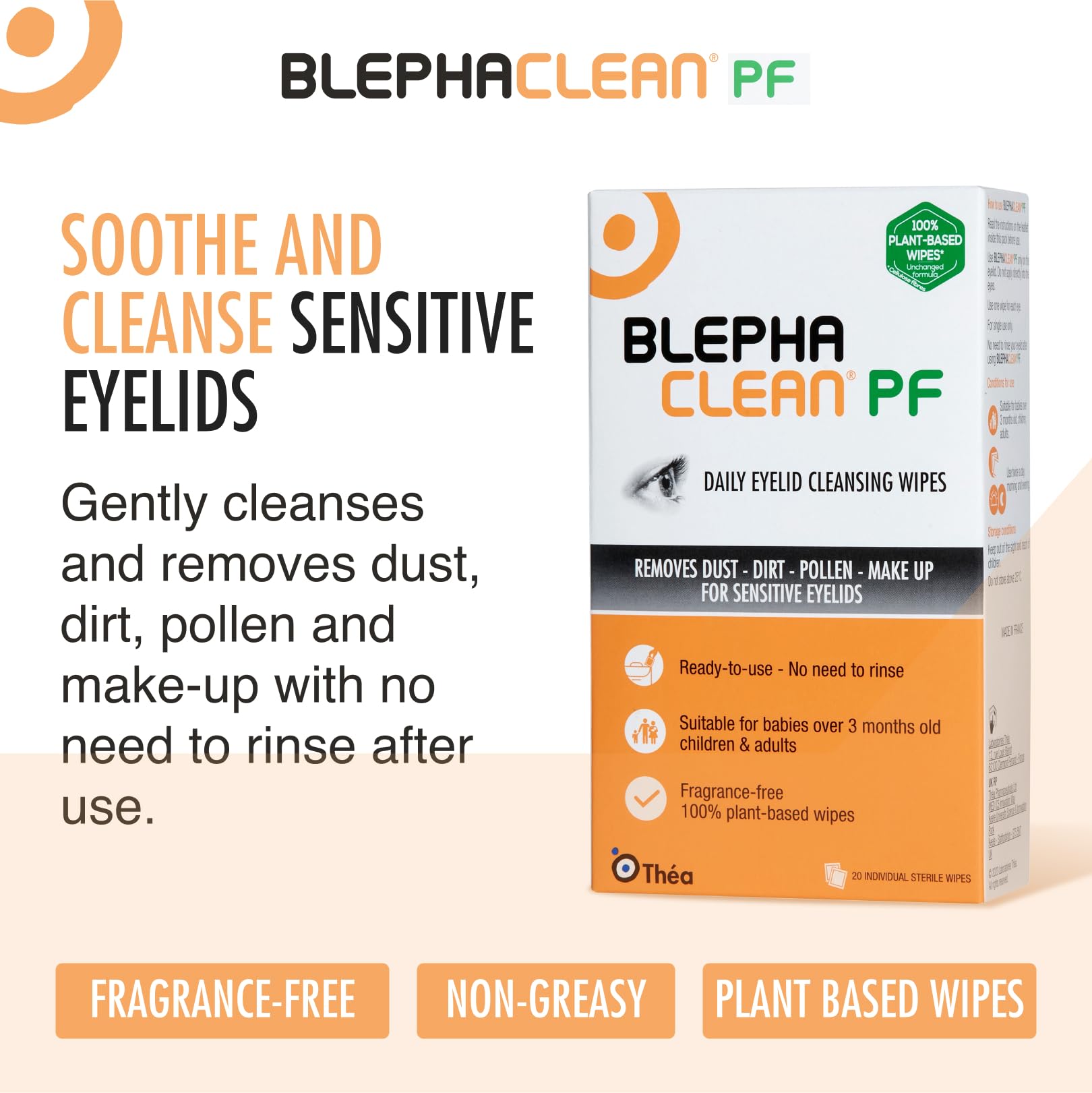 Blephaclean PF Daily Eyelid Wipes - Gentle Cleansing for the eyelids and skin around the eyes, Suitable for Babies (over 3 months old), children & adults, 20 Sterile Plastic-Free Wipes Halalzen