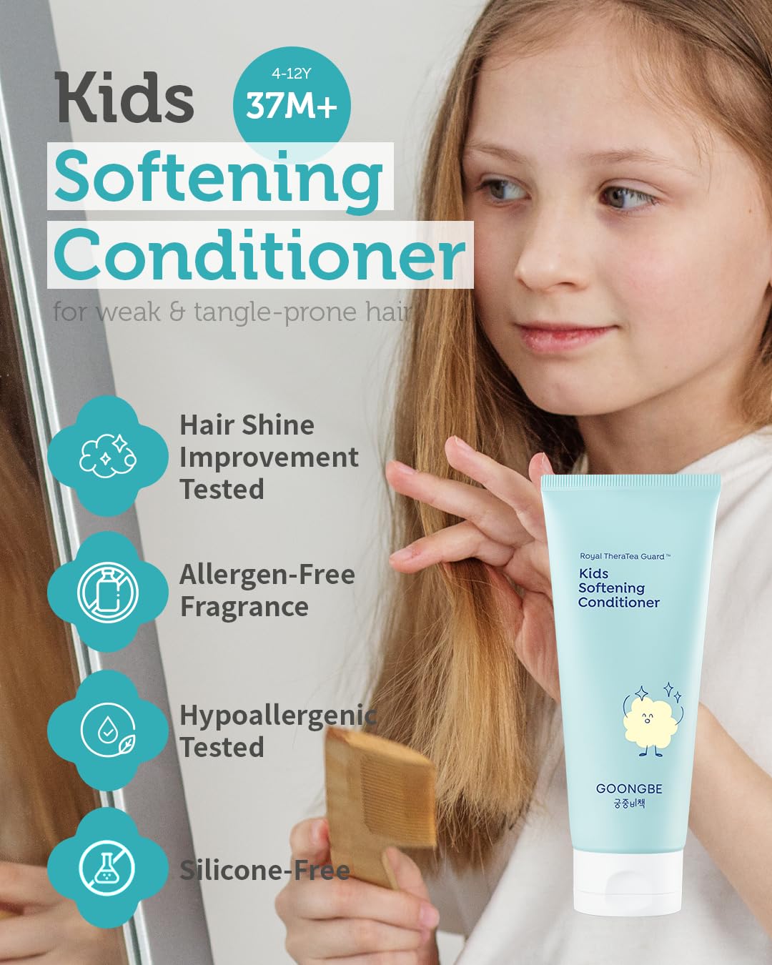 GOONGBE Kids Detangling Conditioner – Silicone-Free Softening for Frizzy Tangle-Prone Hair – Lightweight Non-Greasy with Triple Oil Complex (Macadamia, Sunflower, Oat), Allergen-Free 6.76 fl oz Halalzen