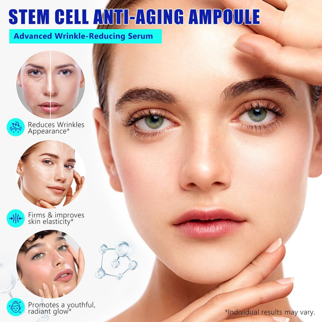Stem Cell Serum for Face, Stem Cell Anti-Aging Ampoule, Anti Aging Smooth Nourish & Moisturize Skin Serum-1.2 fl.oz(2PCS)