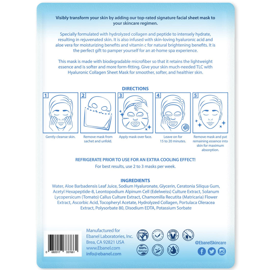 Ebanel 40 Pack Collagen Face Mask with Hyaluronic Acid, Vitamin C, Peptide, Aloe, Instant Brightening Hydrating Face Masks Skincare Korean Sheet Mask, Skin Firming, Lifting Anti Aging Facial Masks Halalzen