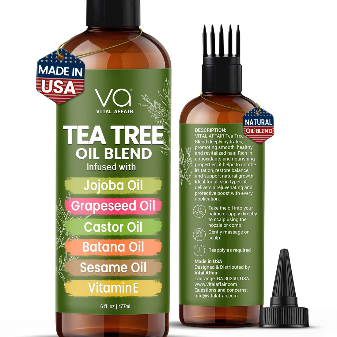 VITAL AFFAIR Blend Of Pure Rosemary Oil For Hair Growth With Castor, Batana, Jojoba Oil-Infused With Biotin & Vitamin E-Blend of Effective Hair Oils for Hair Growth-Strengthening Treatment 6 Fl Oz Halalzen