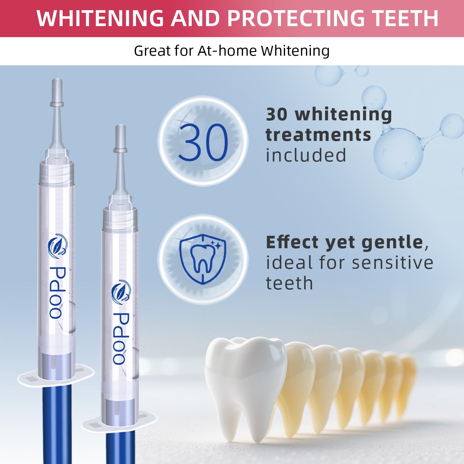 Teeth Whitening Kit with LED Light + 5 Teeth Whitening Gel - Gentle Whitening on Sensitive Teeth - Fast Removes Stubborn Stains - Professional Teeth Whitening for Home - Wireless & Water-Resistant