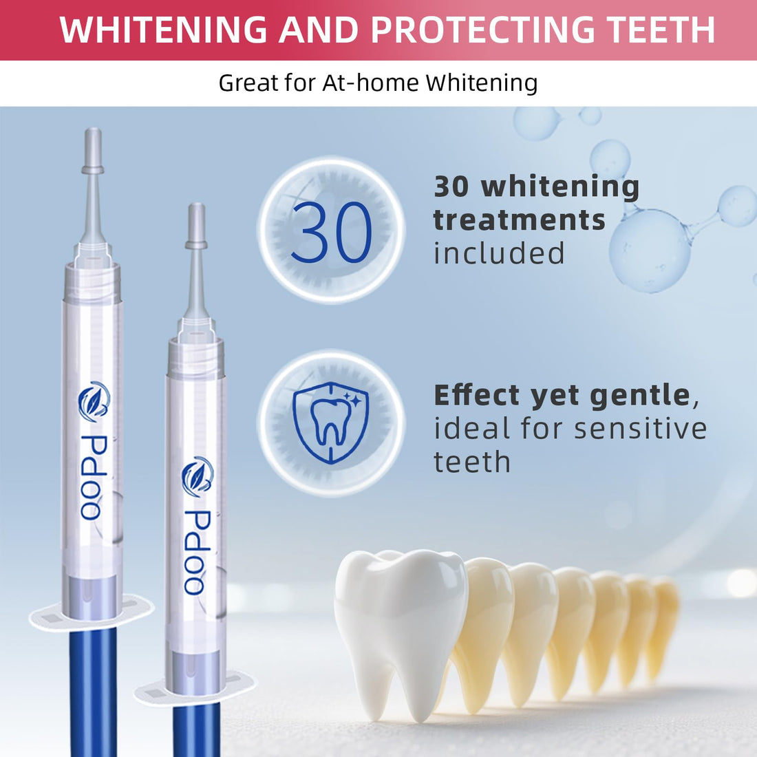 Teeth Whitening Kit with LED Light + 5 Teeth Whitening Gel - Gentle Whitening on Sensitive Teeth - Fast Removes Stubborn Stains - Professional Teeth Whitening for Home - Wireless & Water-Resistant