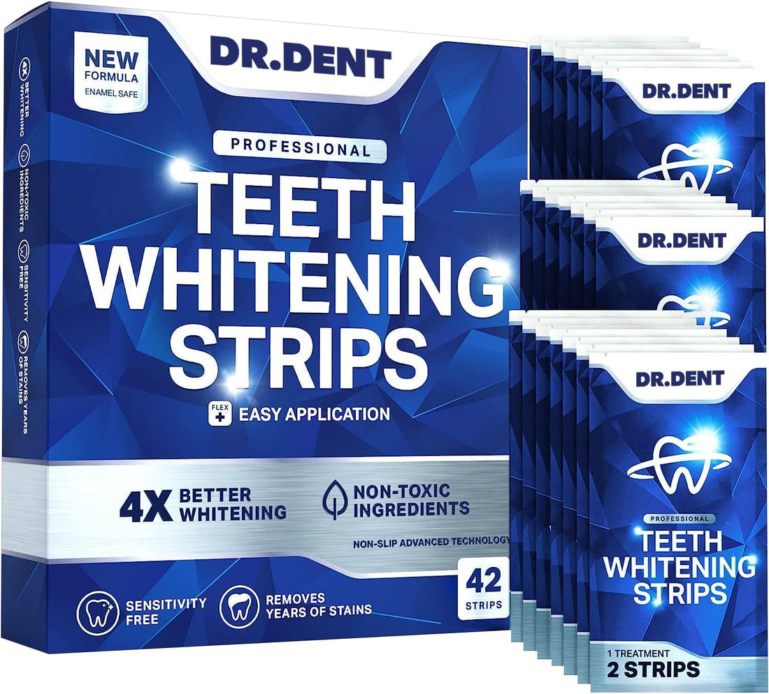 DRDENT Teeth Whitening Strips Professional Strength – 21 Treatments (42 Strips) with Mouth Opener – Enamel Safe Teeth Whitening Kit for Sensitive Teeth