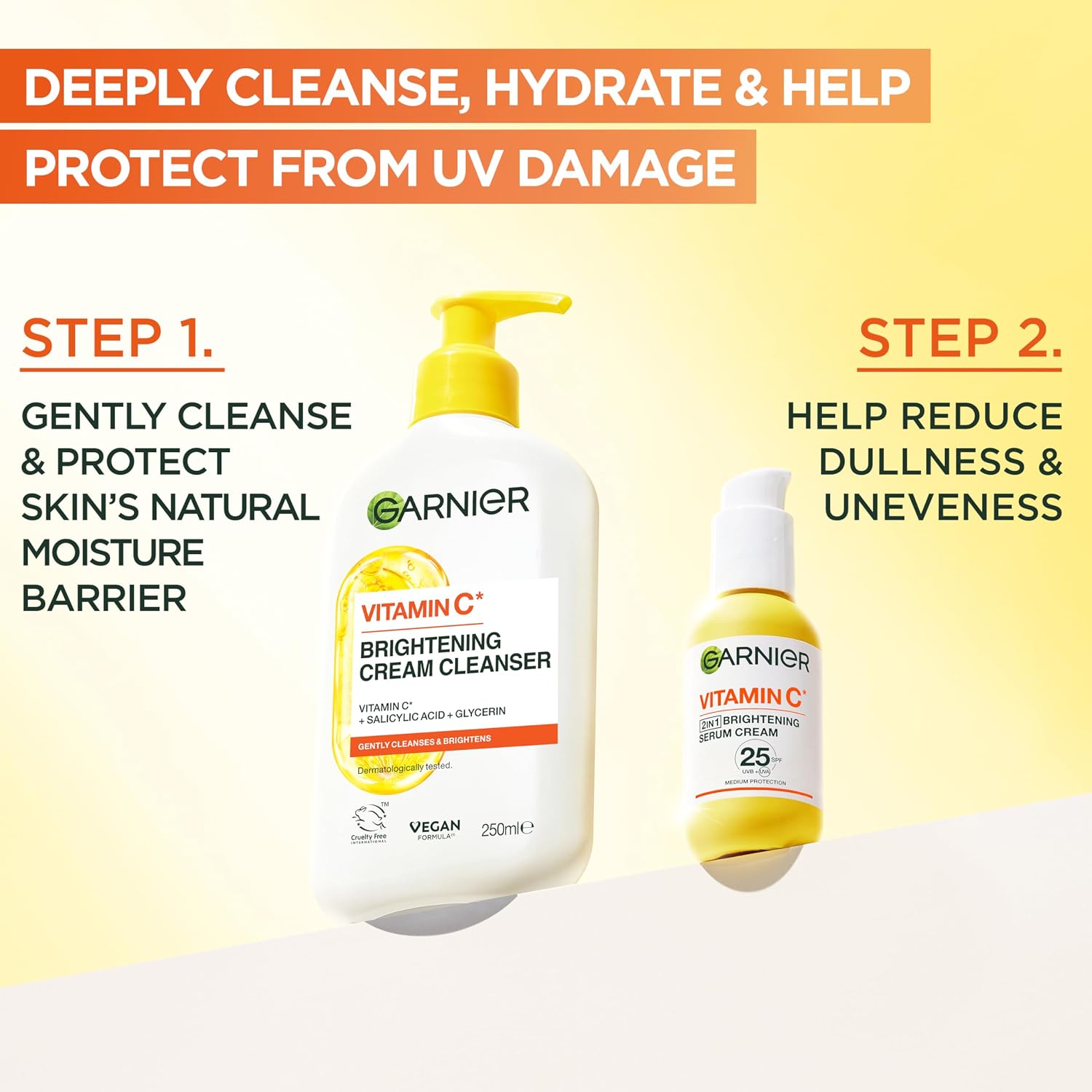Garnier Vitamin C Serum Cream SPF 25, 2-in-1 Brightening Face Moisturizer with 20% Vitamin C, Hydrates, Protects and Reveals Bright Glowing Skin, Organic, Cruelty-Free & Vegan, All Skin Types, 50ml