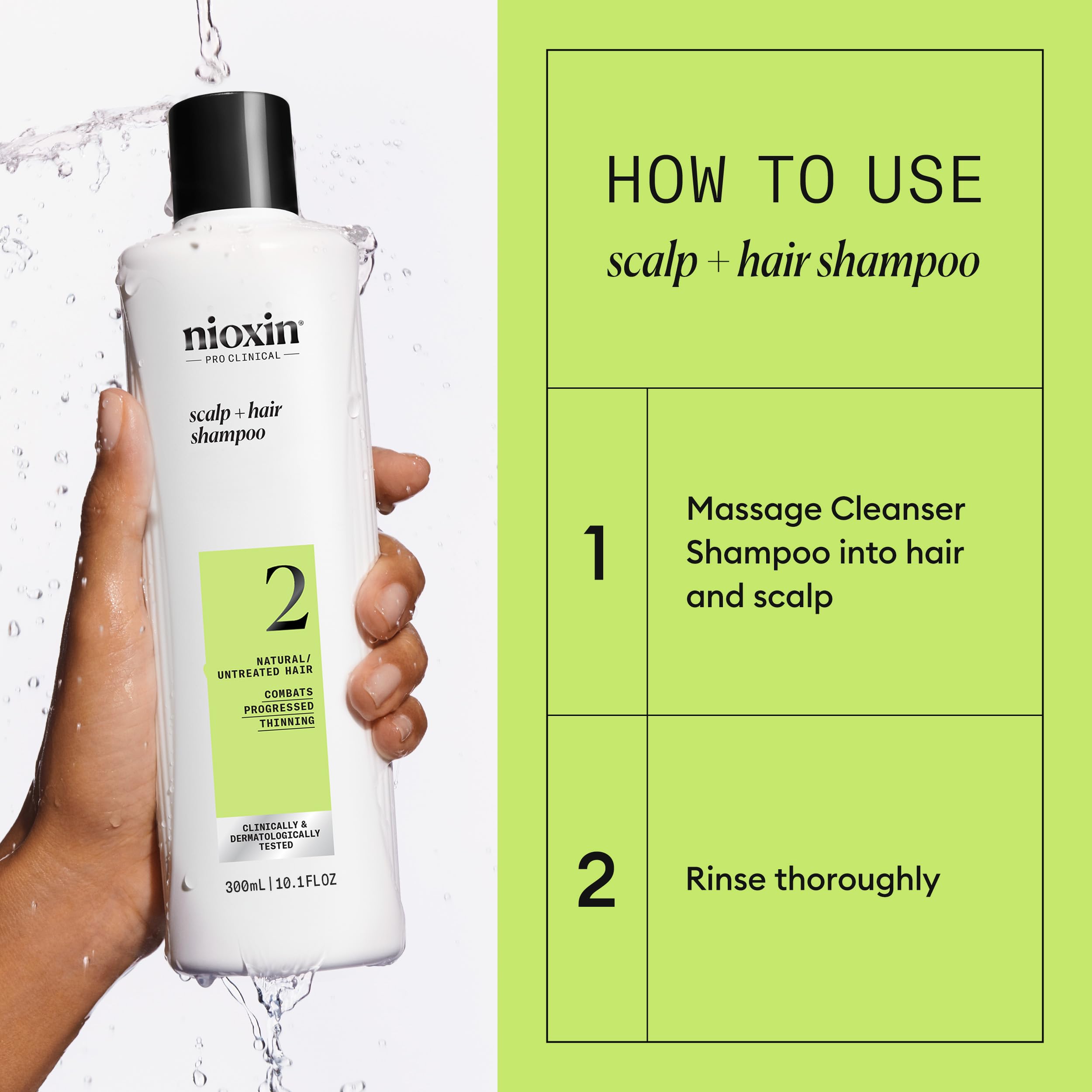 Nioxin System 2 - Hair Thickening System For Natural Hair with Progressed Thinning - Biotin & Niacinamide - Shampoo, Conditioner, Serum