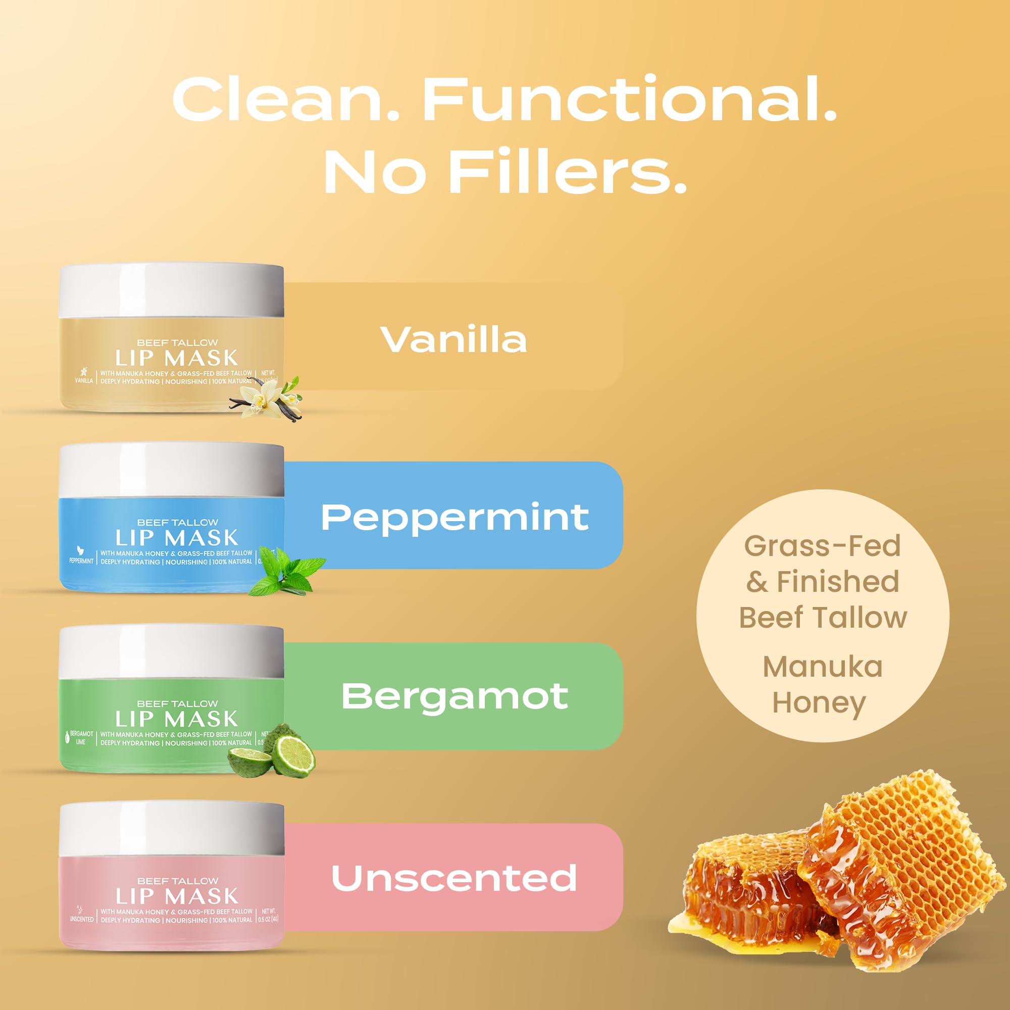 Body Restore Grass Fed Beef Tallow Lip Mask, Manuka Honey – Christmas Stocking Stuffers, White Elephant, Hydrating Moisture, Travel Essentials, Self Care, Birthday Gifts for Women, Men – Unscented Halalzen