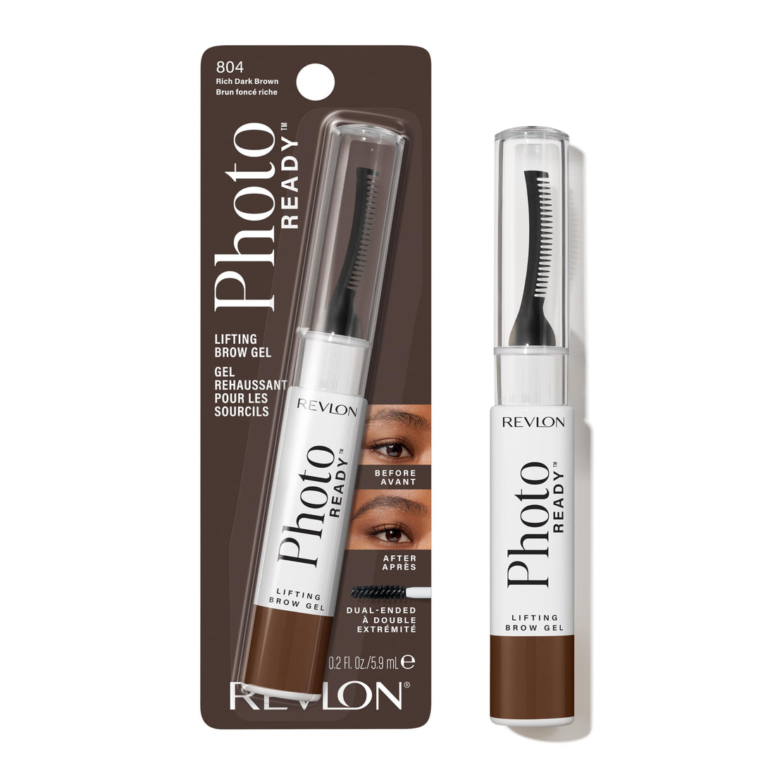 Revlon PhotoReady Lifting Brow Gel, Tinted Eyebrow Lamination with Spoolie Brush, Conditions, Shapes & Defines, 801 Clear, 0.23 fl oz
