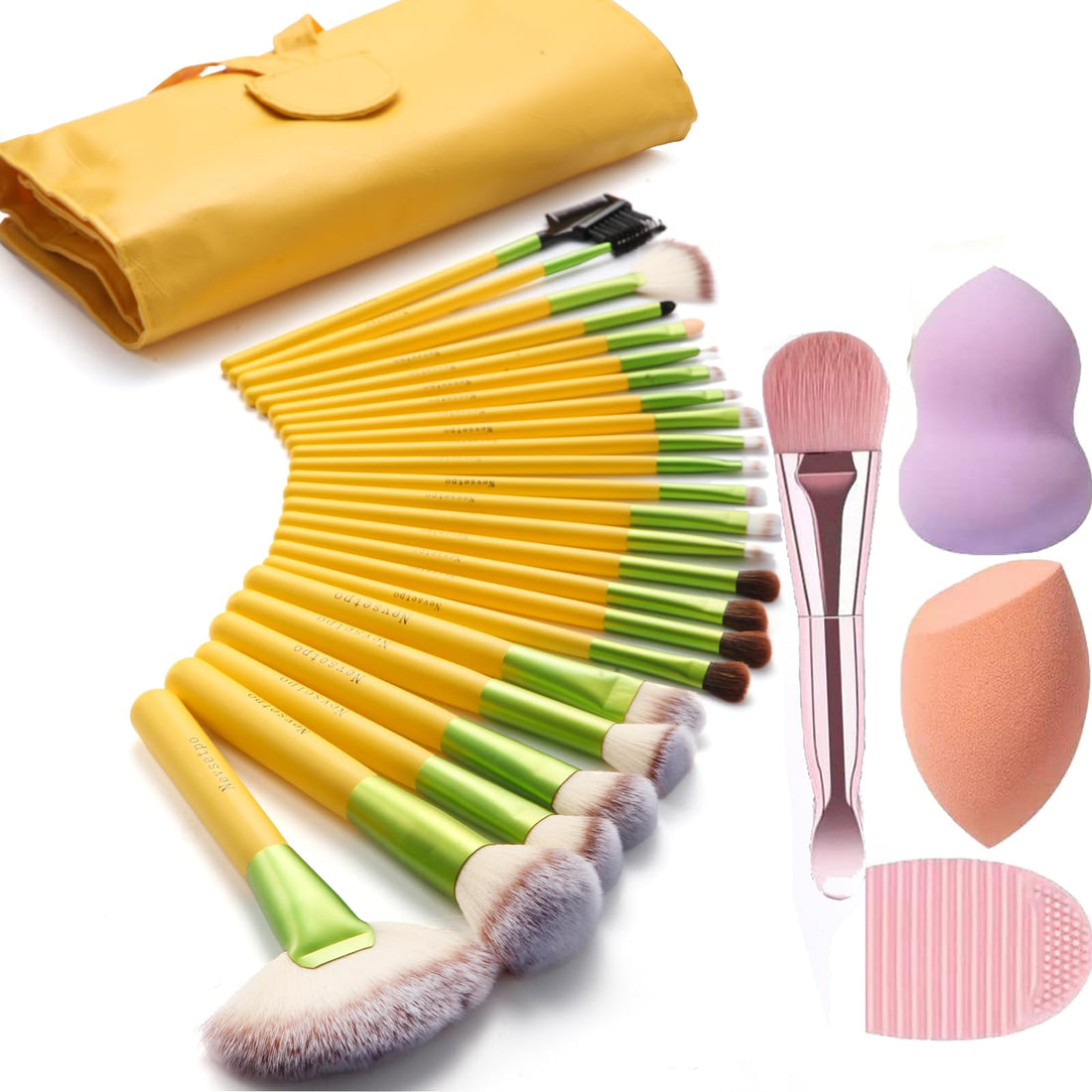 Makeup Brushes, Quality Make Up Brushes 28Pcs Makeup Brushes Set Professional & Beginner Make-up Sets & Case, Brushes & Sponges,Travel-Friendly Roll-up Beauty Gift Sets for Women, GREEN Halalzen