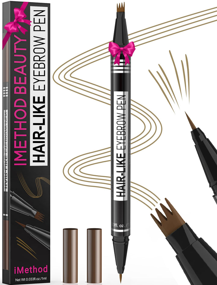 iMethod Microblading Eyebrow Pen - Eyebrow Pencil Magical 2-in-1 Dual-Ended Eye Brow Pencils for Women with 4-Fork-Tip & Precise Brush-Tip Create Natural Hair-Like Brows, Last All-Day, Dark Brown Halalzen