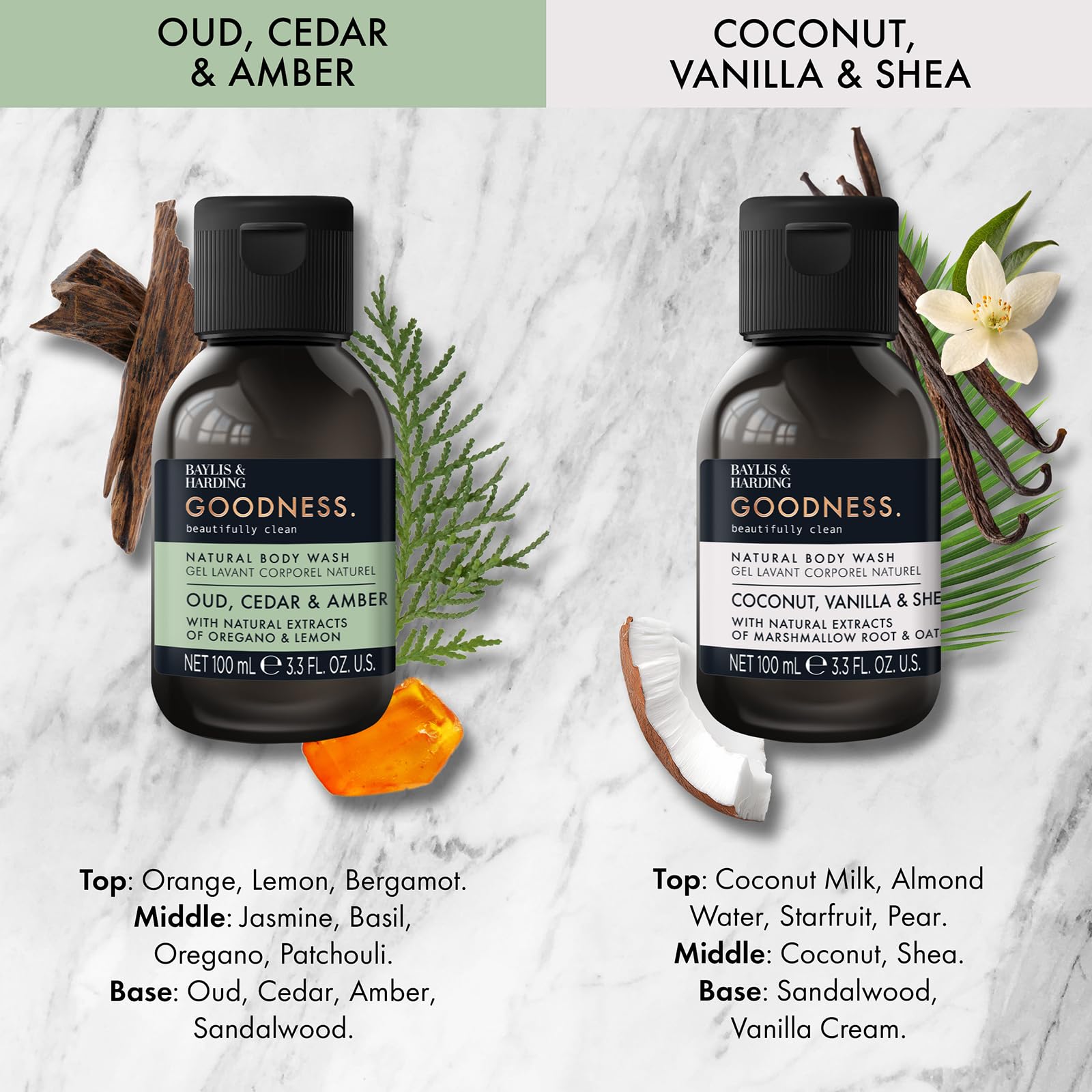 Baylis & Harding Goodness Oud, Cedar and Amber Body Wash, 500 ml (Pack of 3) - Vegan Friendly