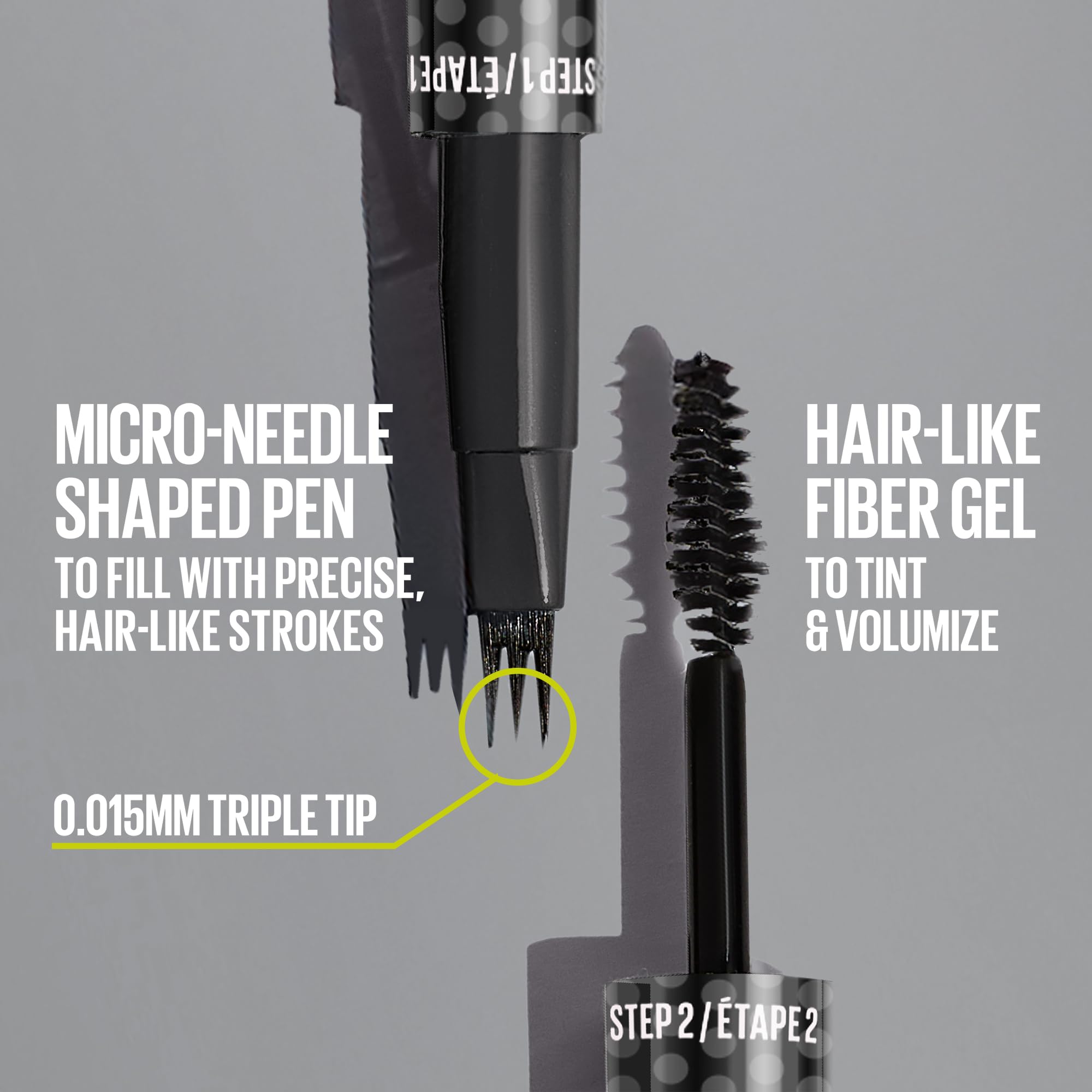 Maybelline New York Brow Inserts, 2-in-1 Eyebrow Pencil Pen and Fiber Gel, 0.015MM Triple Tip for 100 Hair-Like Strokes in 30 Seconds, 36-Hour Wear, Smudge-Proof, Shade: Blonde 1