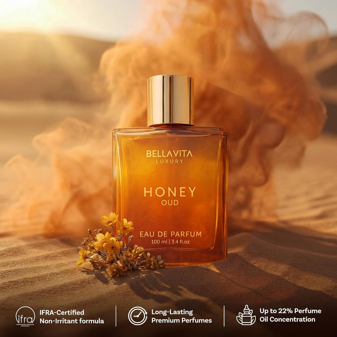 Bellavita Luxury Honey Oud Eau de Parfum | 100 ml (3.4 fl.oz.) | Perfume for Men and Women | Sweet Honey, Bergamot, Oud, & Amber Notes | Long Lasting Unisex Fragrance Halalzen