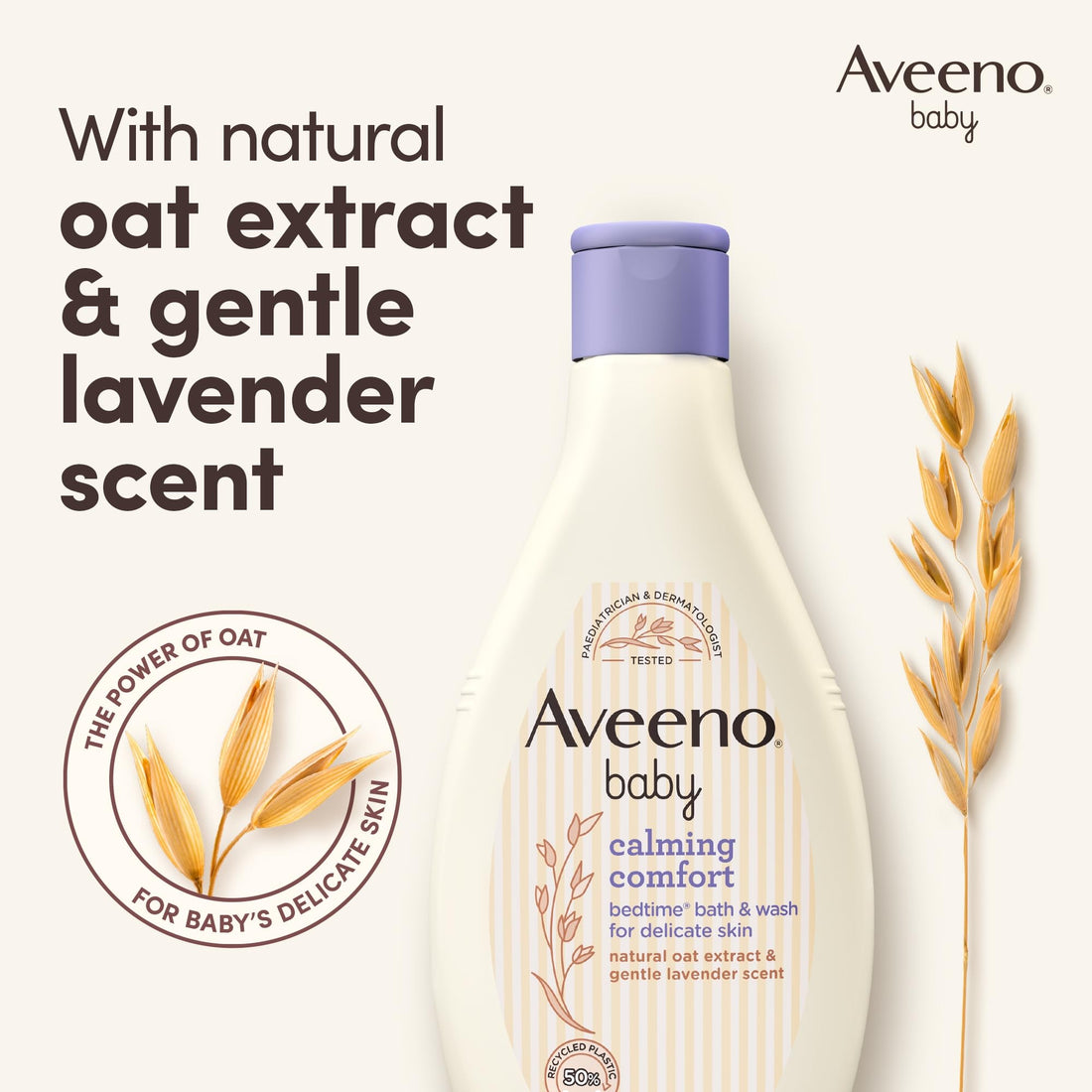Aveeno Baby Calming Comfort Bedtime Bath and Wash (1 x 250ml), Tear-Free and Soap-Free Baby Wash with Gentle Lavender & Vanilla Scent, Gently Cleanses Skin Before Bedtime, for Delicate Skin