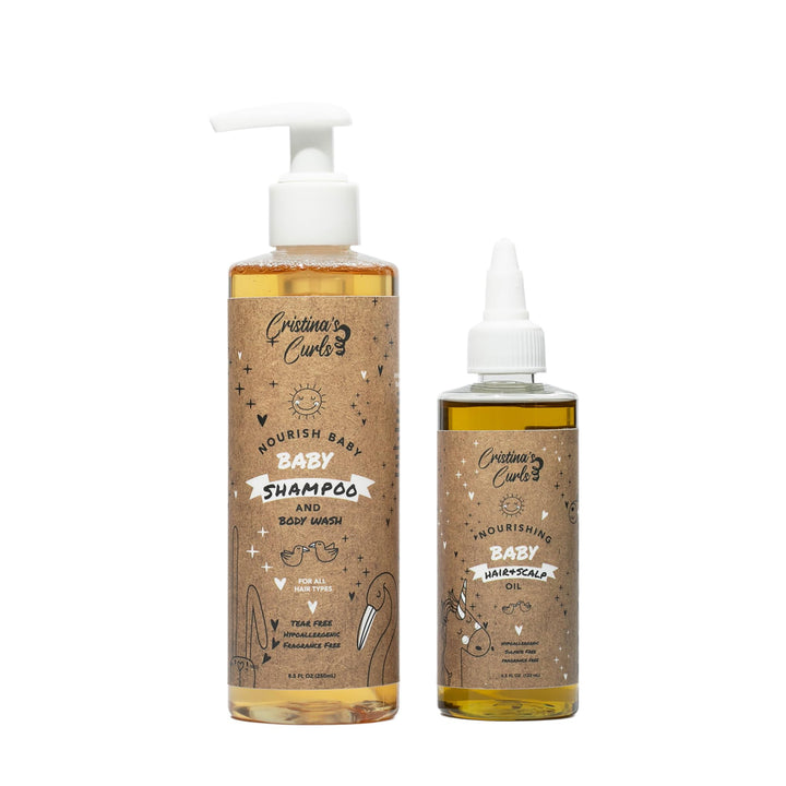 Cristina's Curls Nourishing Baby Wash Day Hair Bundle – Gentle Shampoo + Lightweight Scalp Oil Halalzen