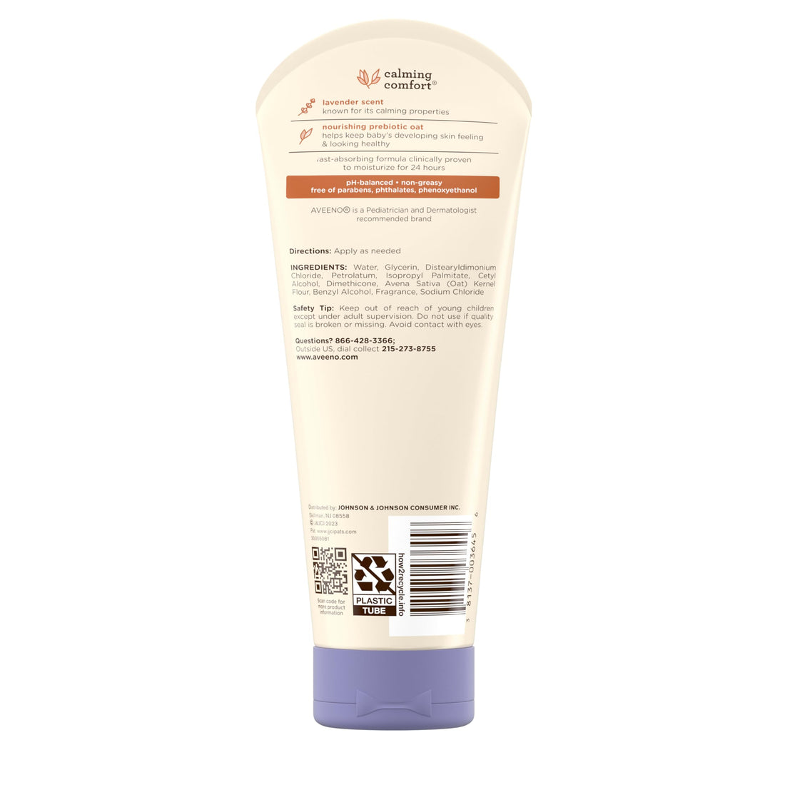 Aveeno Baby Calming Comfort Moisturizing Body Lotion with Relaxing Lavender & Vanilla Scents, Non-Greasy Baby Lotion, Nourishing Prebiotic Oatmeal, Paraben- & Phthalate-Free, 18 fl. oz Halalzen