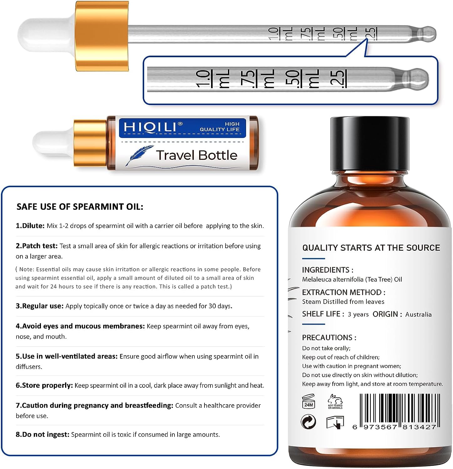 HIQILI 100ml Lavender Essential Oil Pure, 100% Natural Therapeutic Grade for Aromatherapy Diffuser, Skin Care, Hair, Includes Premium Quality Glass Dropper