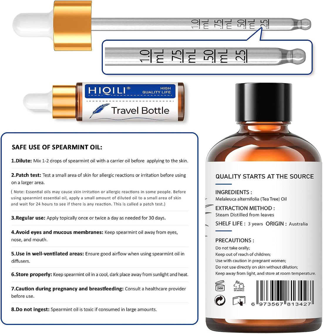 HIQILI 100ml Lavender Essential Oil Pure, 100% Natural Therapeutic Grade for Aromatherapy Diffuser, Skin Care, Hair, Includes Premium Quality Glass Dropper