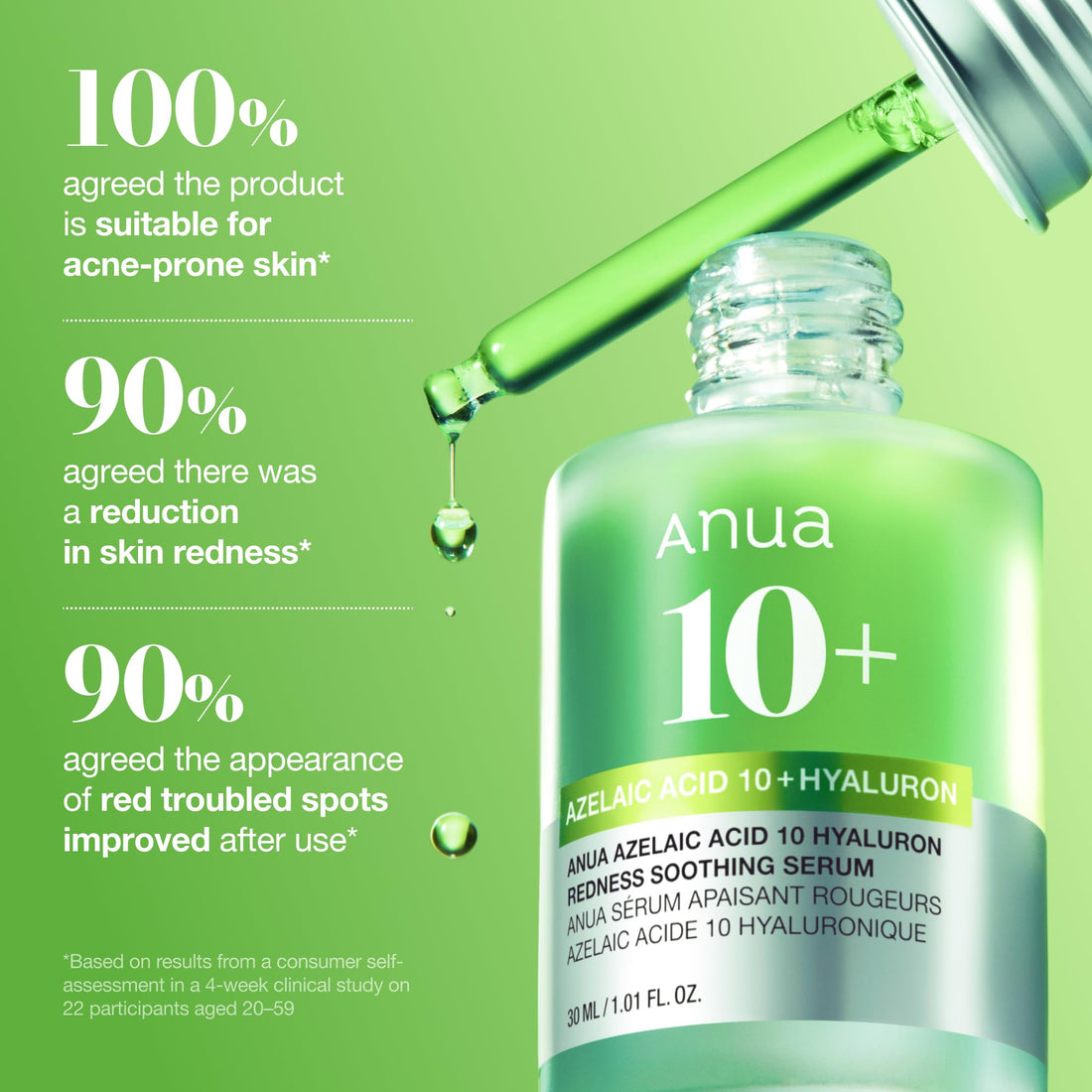 Anua Azelaic Acid 10 Hyaluron Redness Soothing Serum, Facial Serum for Blemish-Prone & Oily-Prone Skin, Lightweight & Hydrating Blemish Care, Hyaluronic Acid, Korean Skincare, 30ml Halalzen