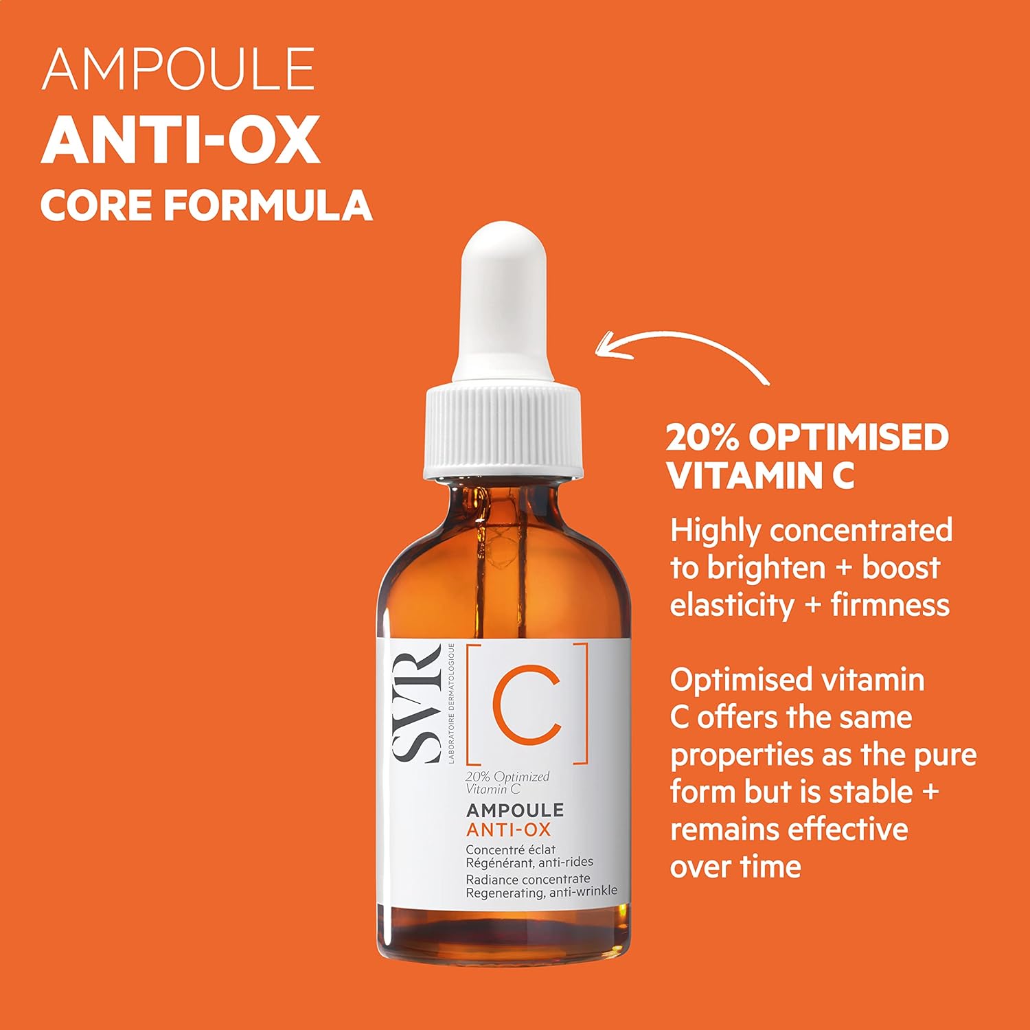 SVR [C] Ampoule Anti-Ox Radiance Anti-Wrinkle Face Serum with 20% Stabilised Vitamin C & Hyaluronic Acid - Brightening Anti-Aging Concentrate for Dull, Tired Skin, 30ml