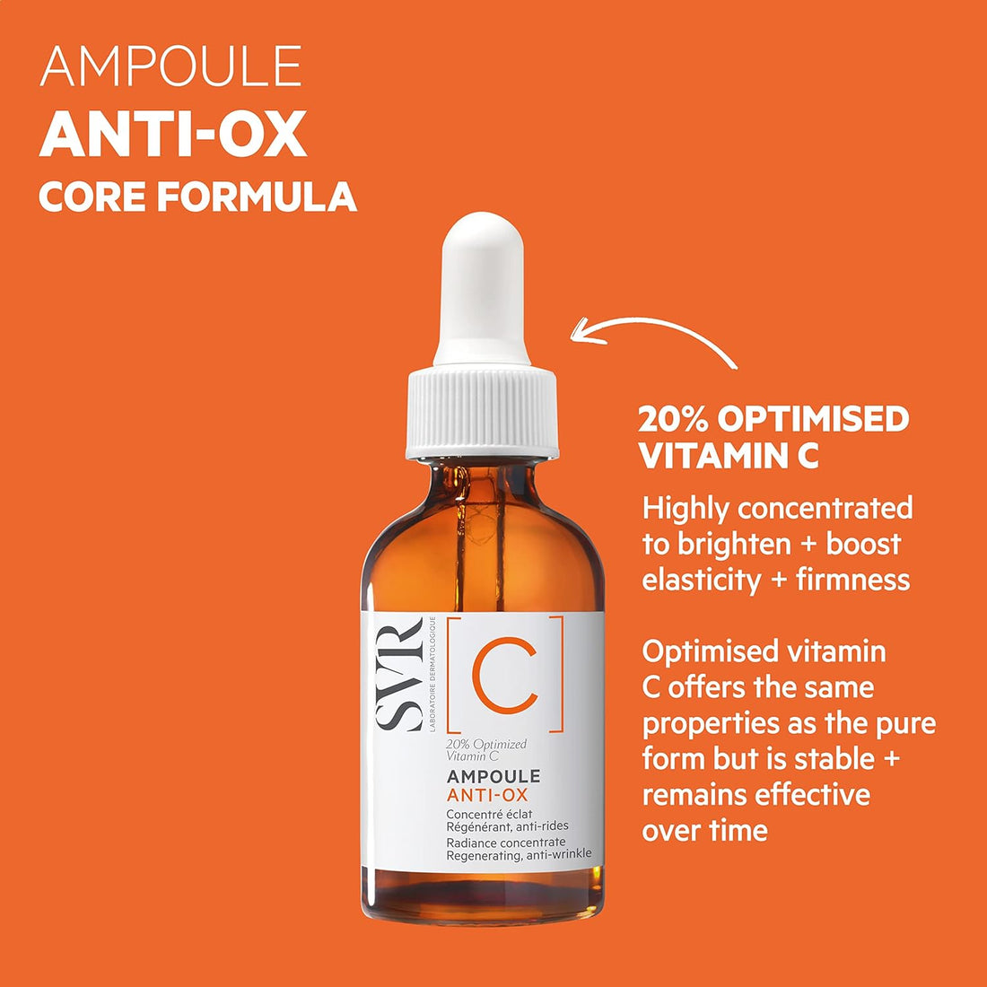 SVR [C] Ampoule Anti-Ox Radiance Anti-Wrinkle Face Serum with 20% Stabilised Vitamin C & Hyaluronic Acid - Brightening Anti-Aging Concentrate for Dull, Tired Skin, 30ml