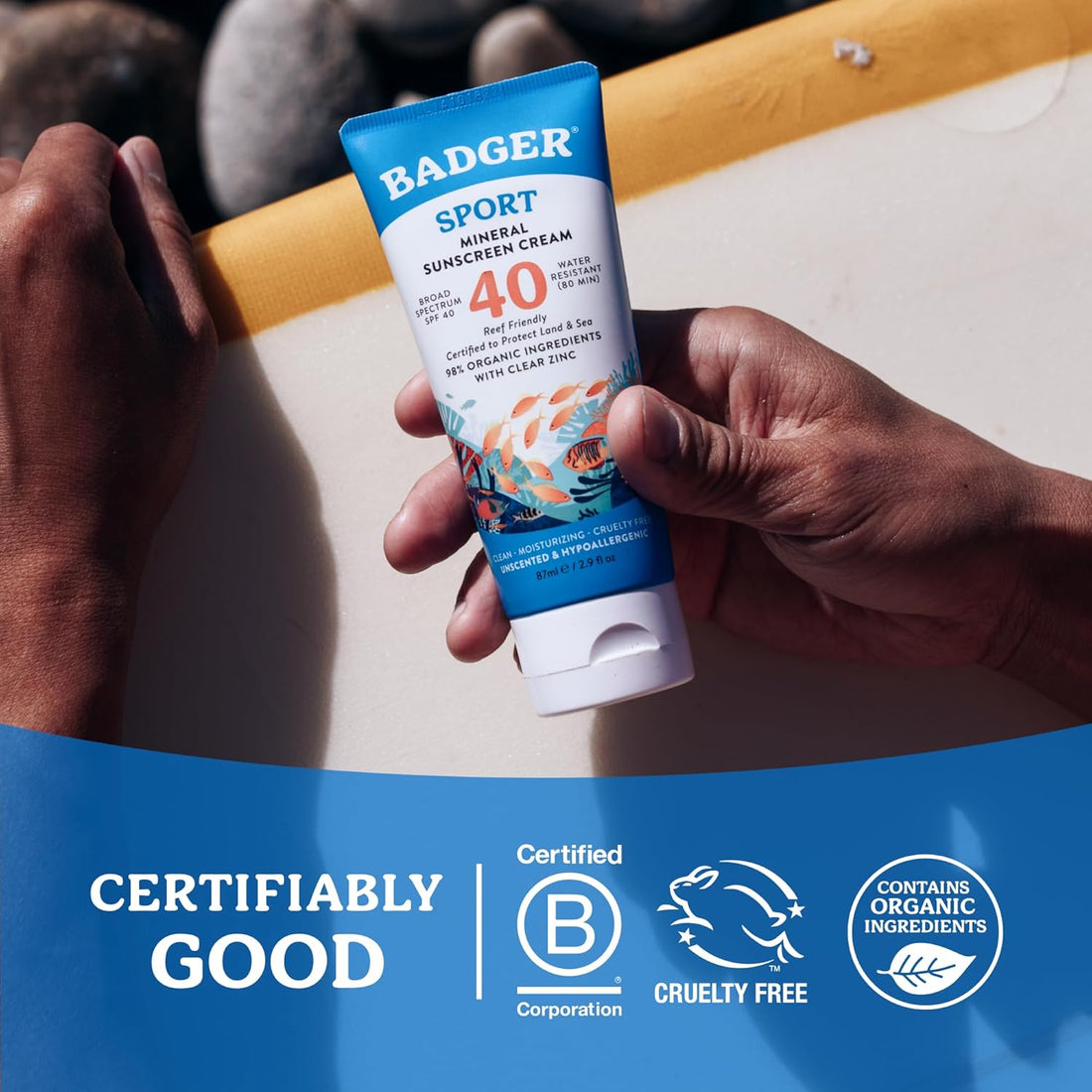 Badger Company, Clear Zinc Sunscreen Cream, SPF40, Unscented, 2.9 fl oz (87 ml)