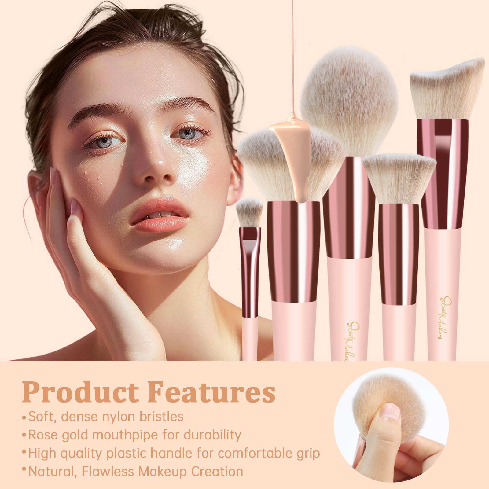 Makeup Brushes 10Pcs Marble Makeup Brush Set Foundation Powder Blush Blending Eyeshadow Brushes Sets Halalzen