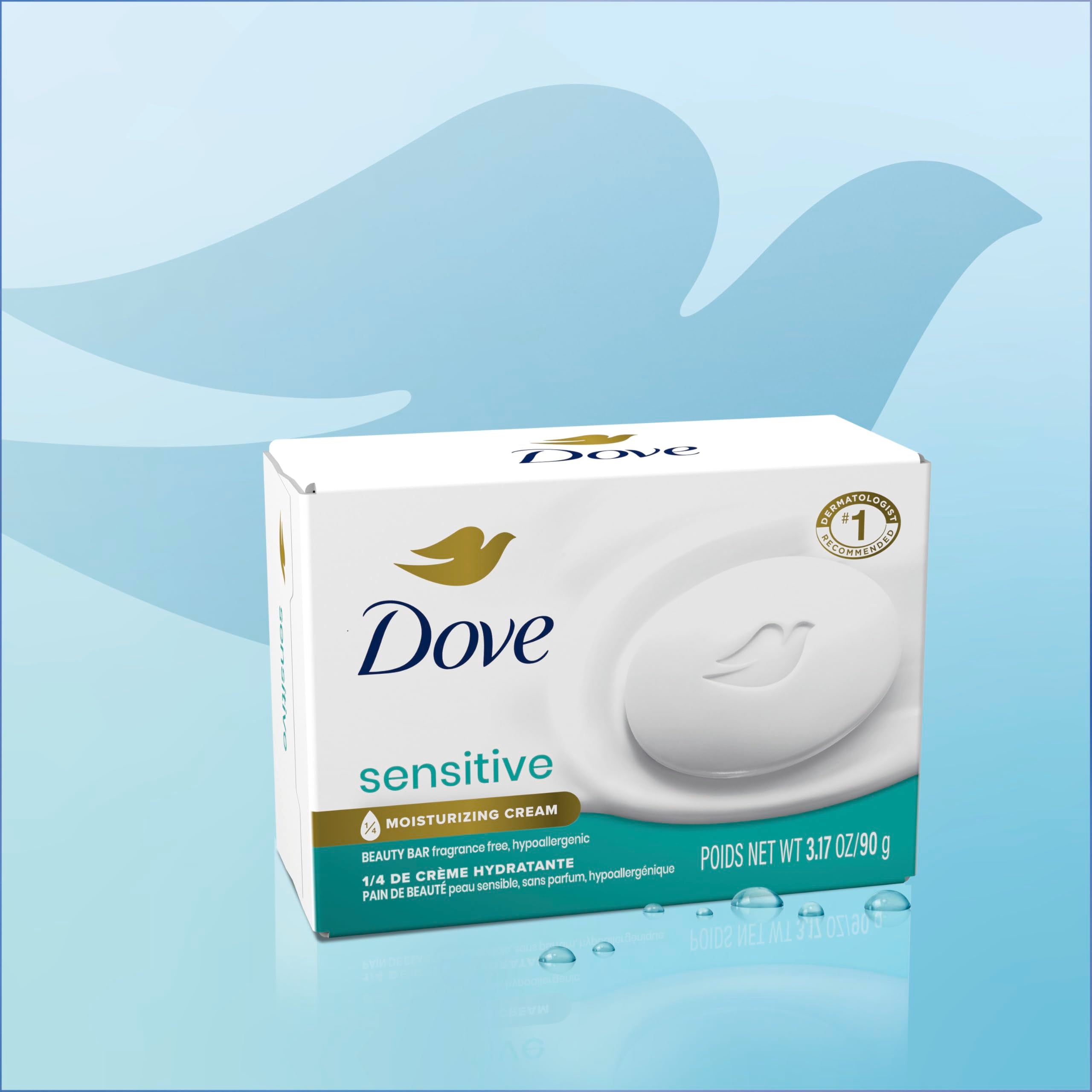 Dove Beauty Bar Soap Sensitive, 8 Bars for Sensitive Skin, Fragrance Free and Hypoallergenic 3.75 oz