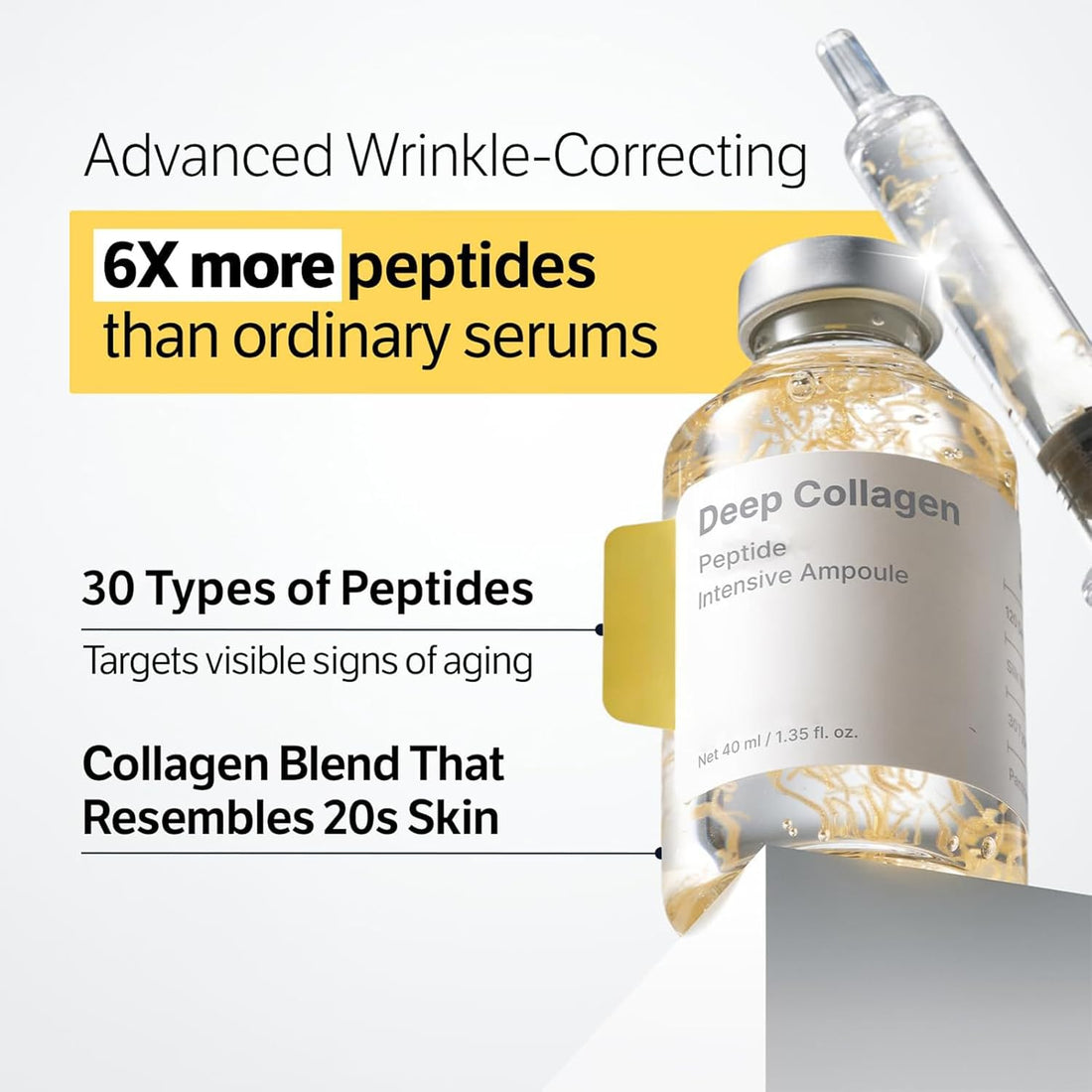 Silk Peptide Intensive Lifting Ampoule, Deep Collagen Peptide Intensive Ampoule, Korean Skincare Anti Aging Serum for Women, Instant Fine Lines Smoothing, Hydrating, Skin Tightening & Firming - 40ML