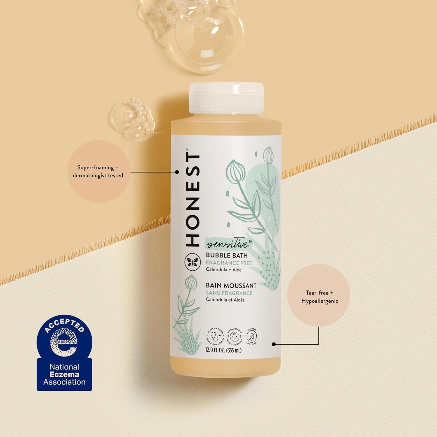 The Honest Company Foaming Bubble Bath & Baby Wash, Tear-Free, Hypoallergenic, Natural Formula, Lavender Calm Scent, 12 fl oz Halalzen