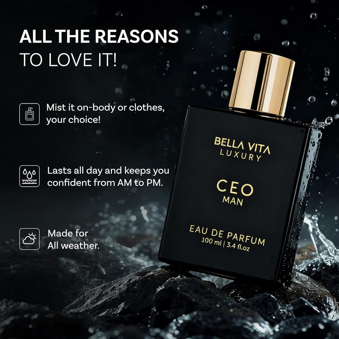 Bellavita Luxury CEO MAN Eau de Parfum | 100 ml (3.4 fl.oz.) | Perfume for Men | Mandarin, Lemon, Lavender, and Vetiver Notes | Long Lasting Men's Fragrance