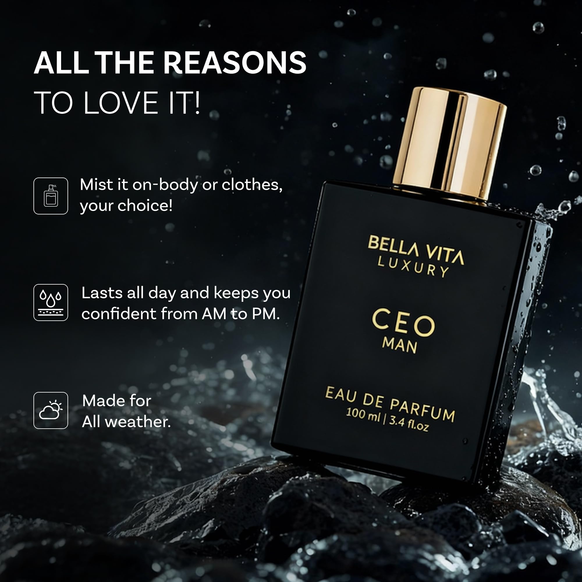 Bellavita Luxury G.O.A.T. Eau de Parfum | 100 ml (3,4 fl.oz.) | Parfum pour Homme | Notes d'agrumes, de bergamote, de patchouli et de vétiver | Parfum masculin longue tenue