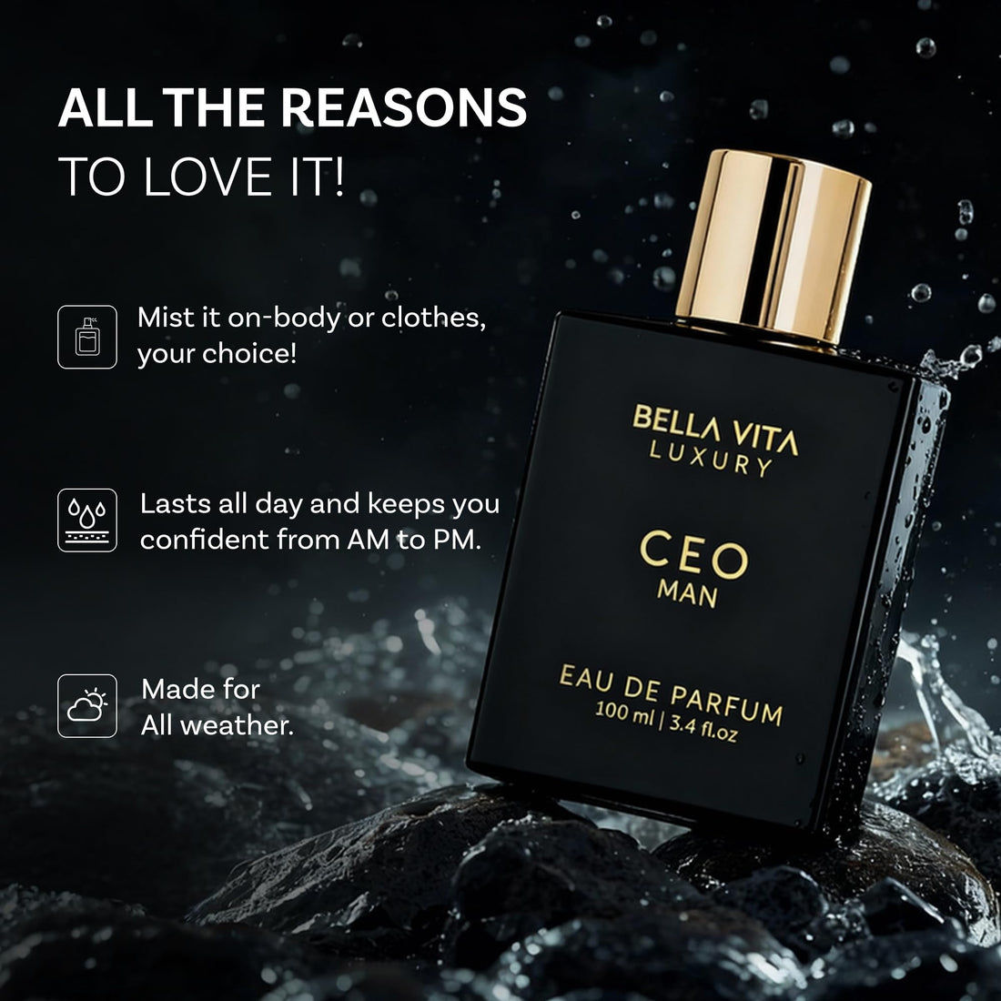 Bellavita Luxury G.O.A.T. Eau de Parfum | 100 ml (3,4 fl.oz.) | Parfum pour Homme | Notes d'agrumes, de bergamote, de patchouli et de vétiver | Parfum masculin longue tenue