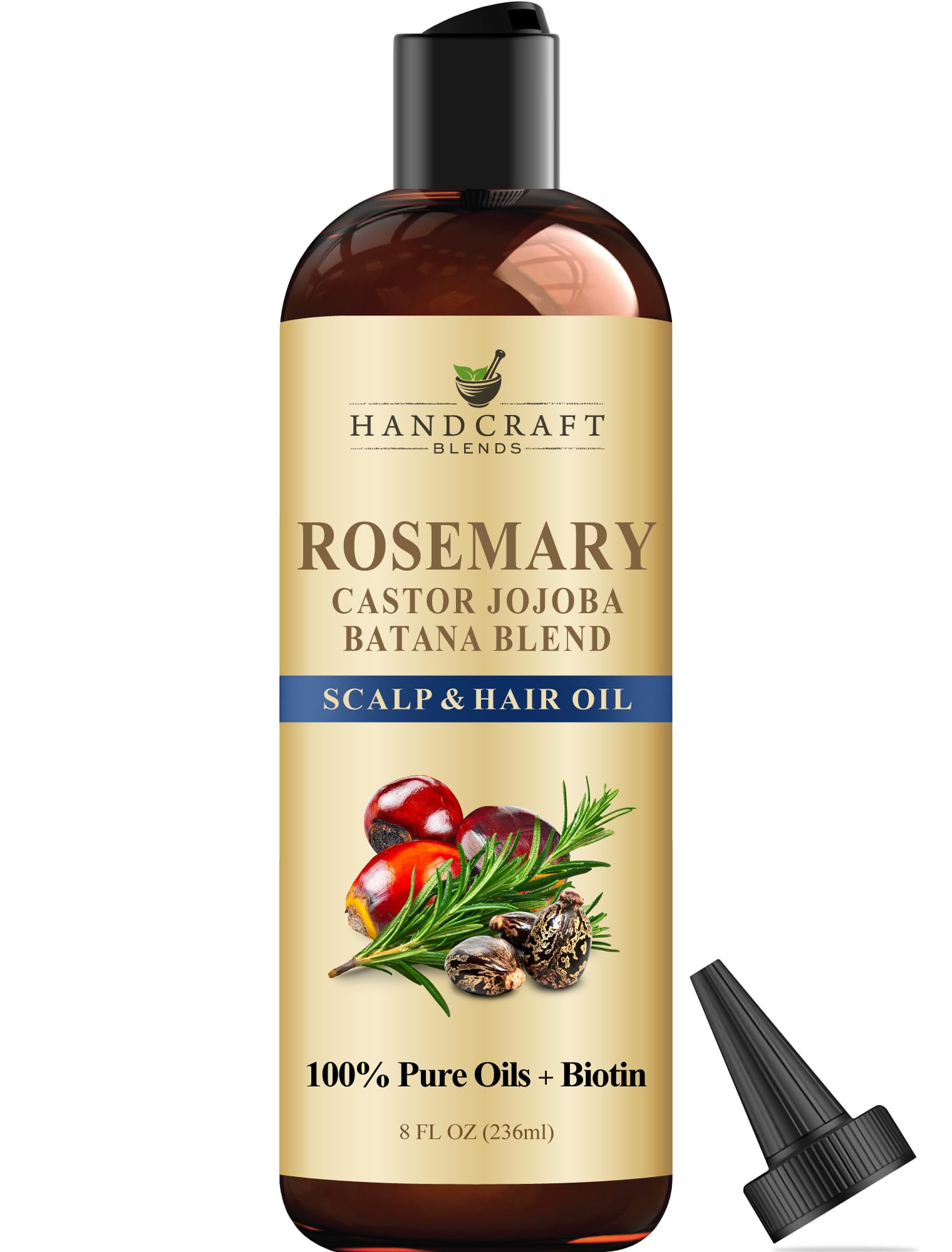 Handcraft Blends Huile de Ricin et Huile de Romarin 236 ml | 100% Pure et Naturelle | Huile Support de Qualité Supérieure | Cheveux, Cils et Sourcils | Cheveux et Corps