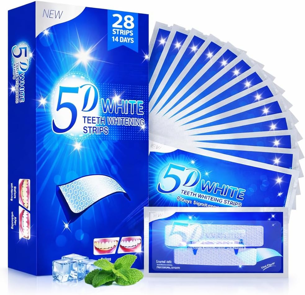 5D Advanced Teeth Whitening Strips Kit – 28 Pcs for 14 Treatments, Enamel-Safe, Non-Sensitive, Easy Home Use, Professional Tooth Whitener for a Brighter Smile