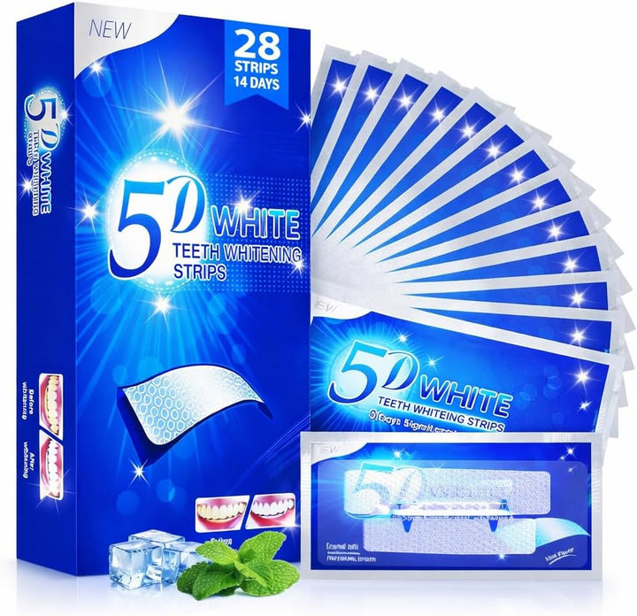 5D Advanced Teeth Whitening Strips Kit – 28 Pcs for 14 Treatments, Enamel-Safe, Non-Sensitive, Easy Home Use, Professional Tooth Whitener for a Brighter Smile