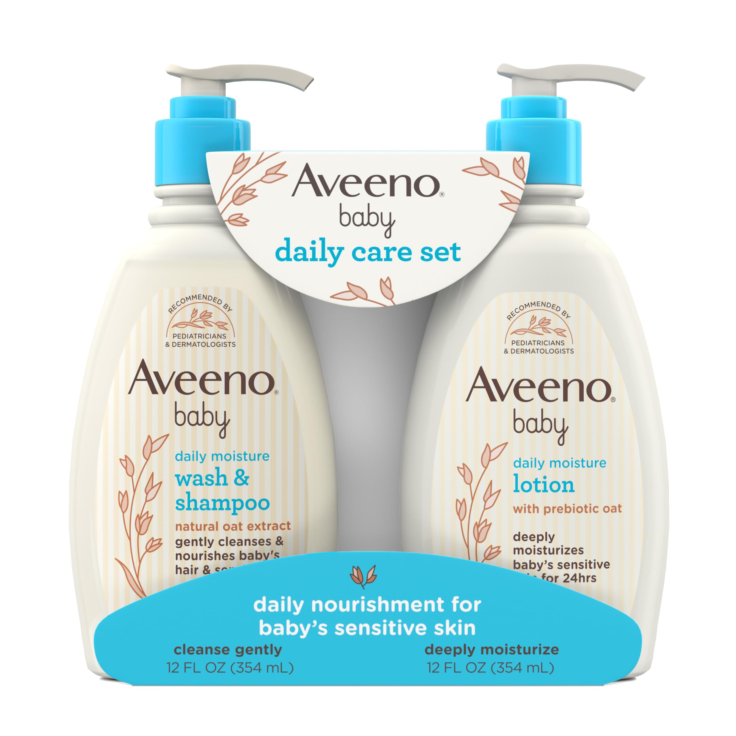 Aveeno Baby Daily Care Gift Set with Oat Extract & Prebiotic Oat, Contains Daily Moisturizing Body Lotion & Gentle 2-in-1 Baby Bath Wash & Shampoo, Hypoallergenic & Paraben-Free, Two Pack Halalzen