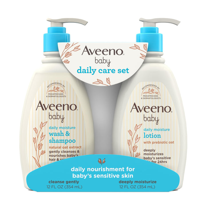 Aveeno Baby Daily Care Gift Set with Oat Extract & Prebiotic Oat, Contains Daily Moisturizing Body Lotion & Gentle 2-in-1 Baby Bath Wash & Shampoo, Hypoallergenic & Paraben-Free, Two Pack Halalzen