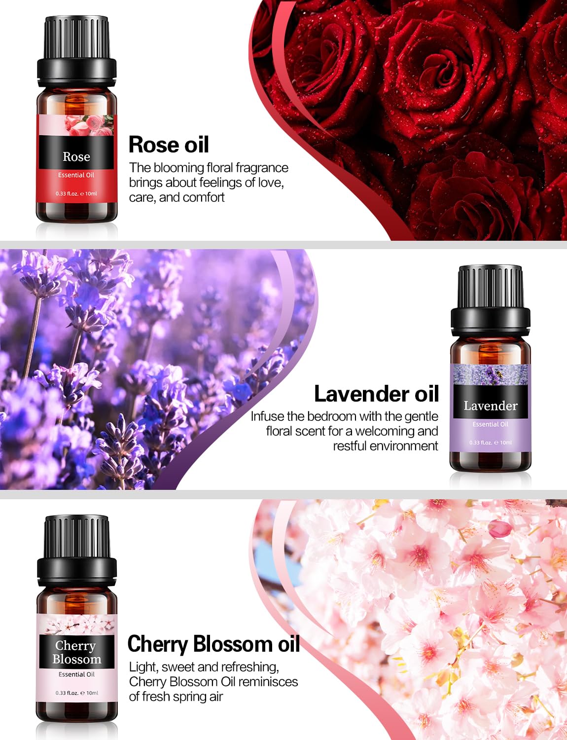 Aofmee Essential Oil, 6 x 10ml Essential Oils for Diffusers for Home, Lavender Essential Oils for Sleep, Floral Fragrance Oils for Soap & Candle Making Scents, Rose Aromatherapy Oil Gift Set for Women