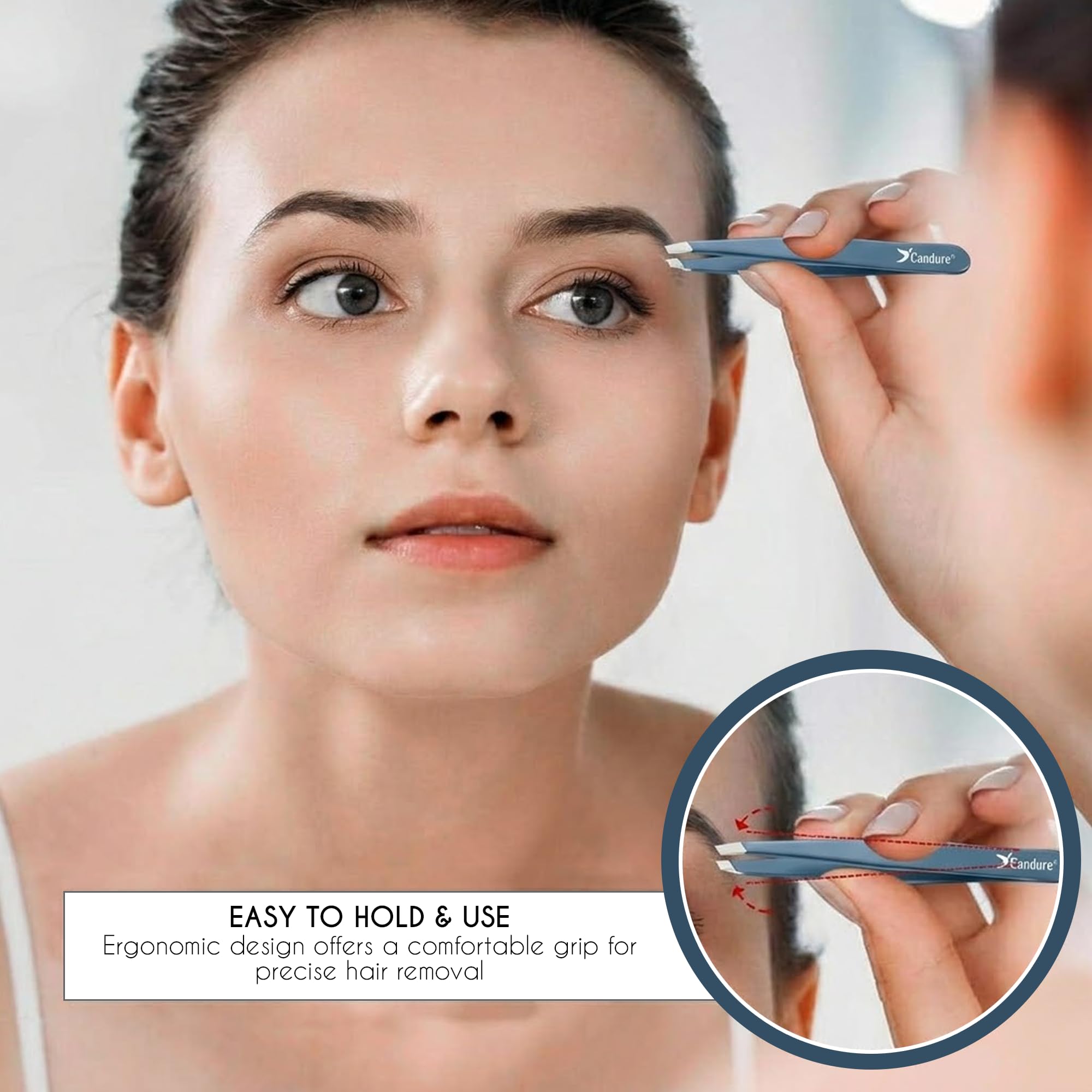 Candure Tweezers for Eyebrows - Professional Stainless Steel Slanted and Pointed Tip Hair Tweezers Set for Ingrown Hair, Blackhead Removal, Eyebrows Plucking Beauty Tool for Women Halalzen