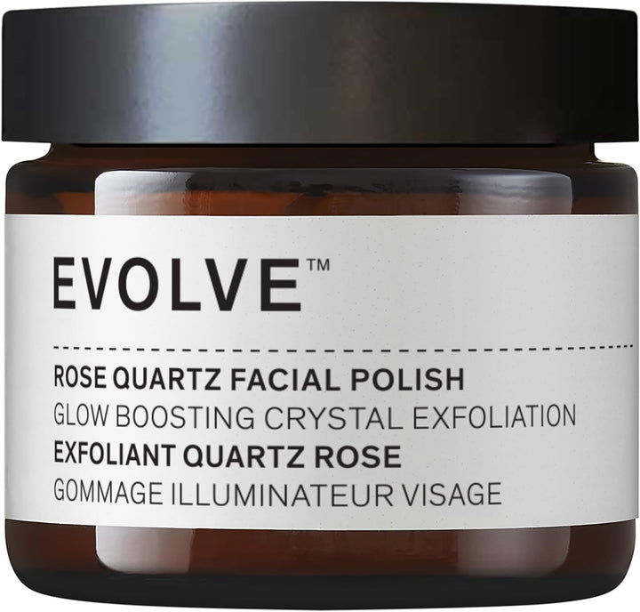 Evolve Organic Beauty Rose Quartz Facial Polish - with Rosehip Oil, Hibiscus extract & Quartz - Organic Exfoliating Face Scrub Suitable for All Skin Types (60ml)