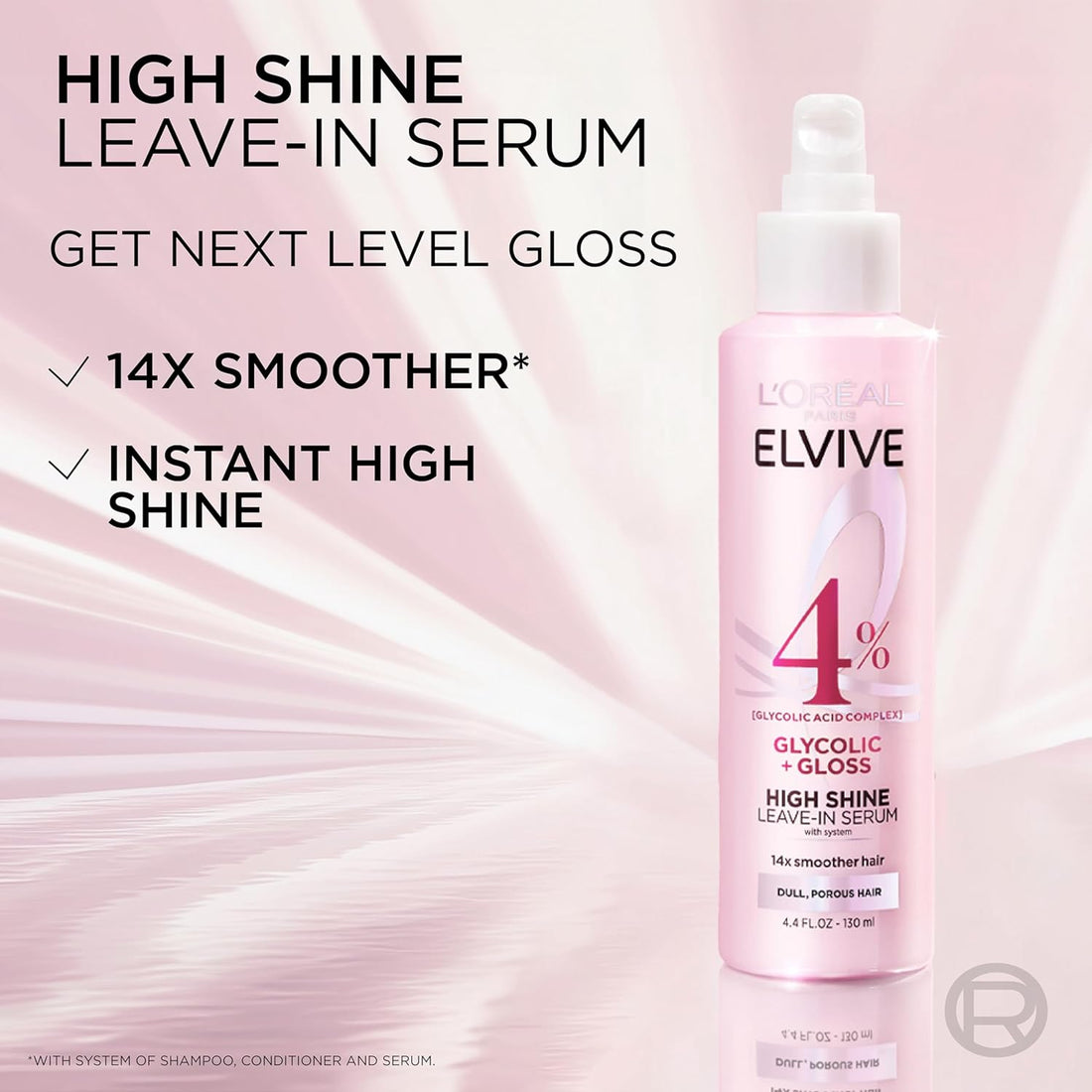 L'Oreal Paris Elvive Glycolic + Gloss High Shine Leave-In Hair Serum, Smooths Dull, Porous Hair Into High-Shine, Glossy Hair, 4.4 Fl Oz Halalzen