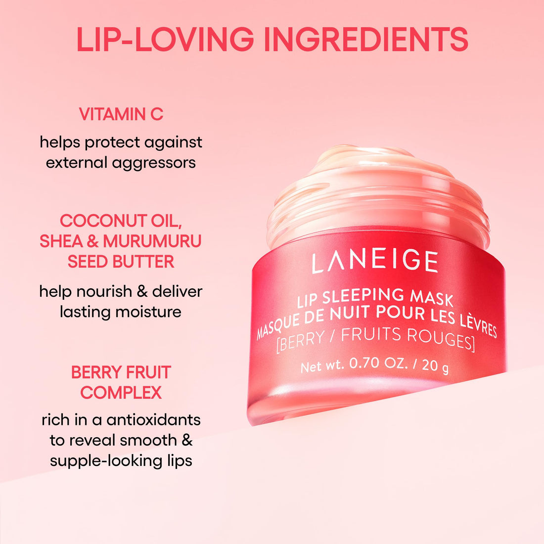 LANEIGE Lip Sleeping Mask: Nourish, Hydrate, Vitamin C, Murumuru & Shea Butter, Antioxidants, Flaky, Dry Lips Halalzen