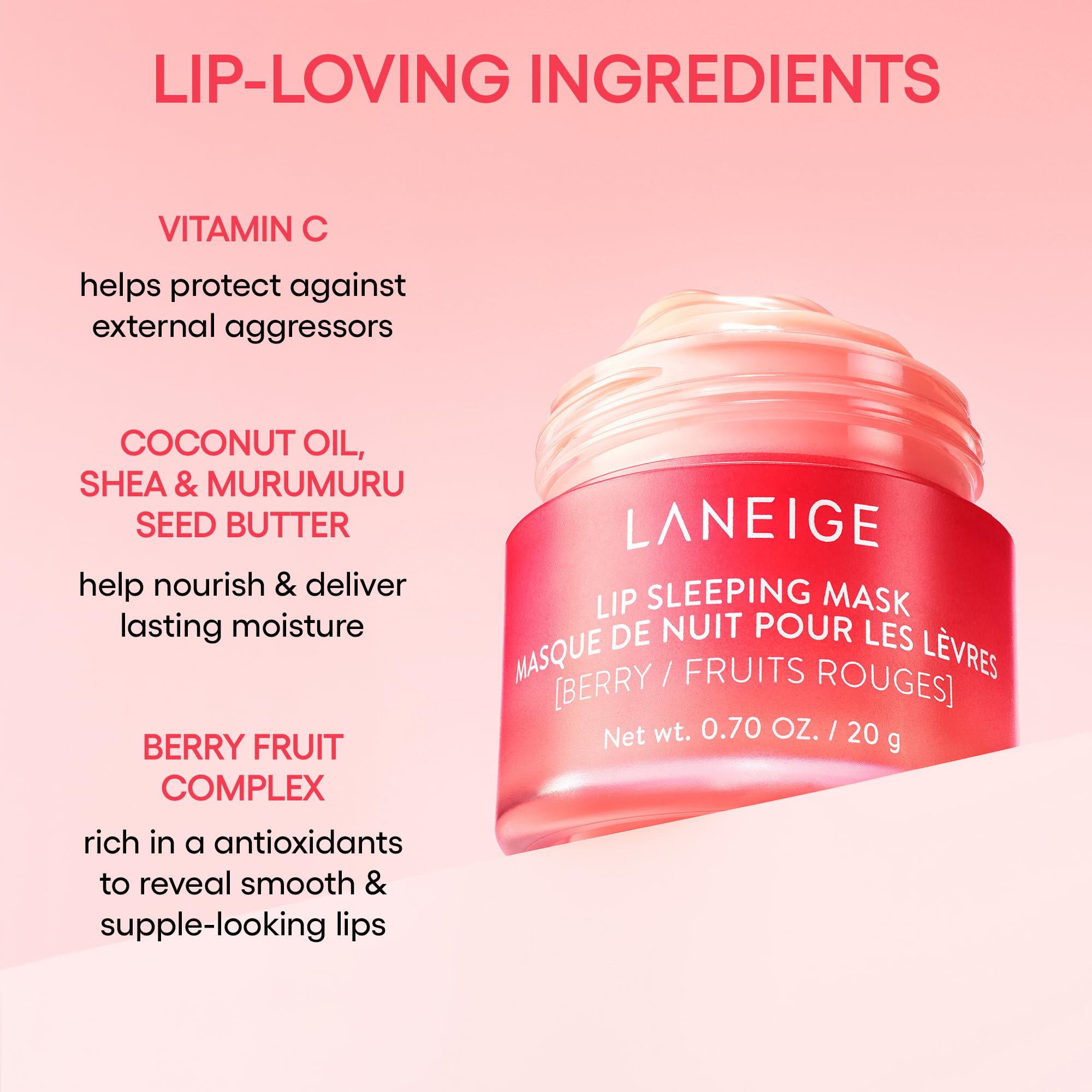 LANEIGE Lip Sleeping Mask: Nourish, Hydrate, Vitamin C, Murumuru & Shea Butter, Antioxidants, Flaky, Dry Lips Halalzen