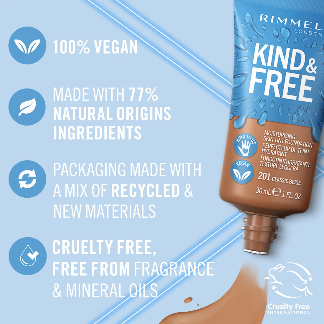Rimmel Kind + Free Moisturising Skin Tint Foundation, Vanilla 160 Halalzen